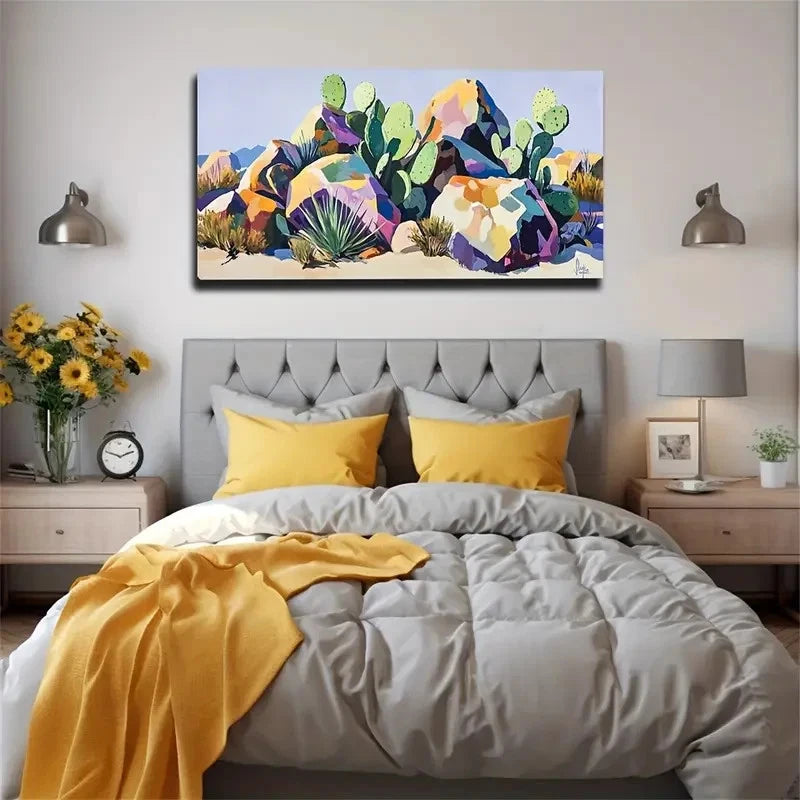 Vibrant Geometric Desert Lands Wall Art Canvas Office Home Room Framed 120x60cm