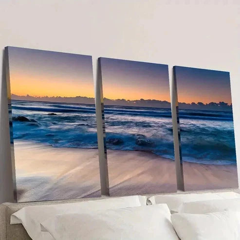 3pcs Gorgeous Beach Sunset Landscape Wall Art Canvas Unframed - High Quality Print 100% Australian Made Wall Canvas - Bella Home Decor