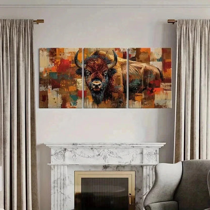 3pcs Abstract Bison Vibrant Color Bold Lines Metal Print Ready to Hang Art - Bella Home Decor