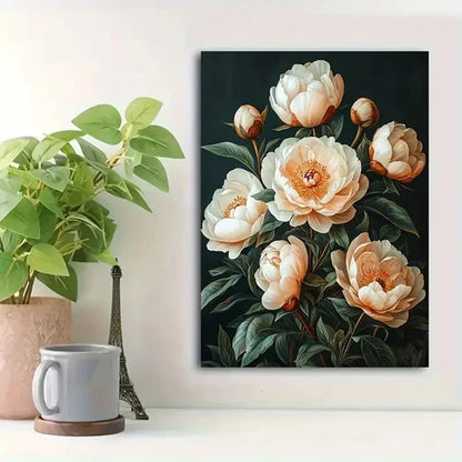 Beautiful Vintage Peony Elegant Floral Painting 60x90cm Metal Print Ready to Hang