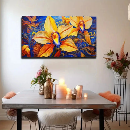 Vibrant Yellow Orchid Wall Art Canvas Office Home Room Framed 120x60cm