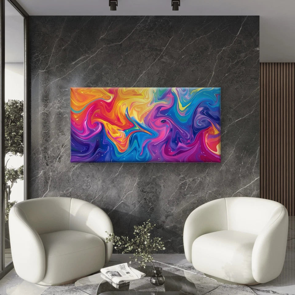Psychedelic Swirl Rainbow Color Wall Art Canvas Office Home Room Framed 120x60cm