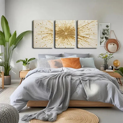 3pcs Golden Lines Radiating Outwards Perfect Wall Art Set Canvas Framed 40x60cm - High Quality Print 100% Australian Made Wall Canvas Ready to Hang - Bella Home Decor