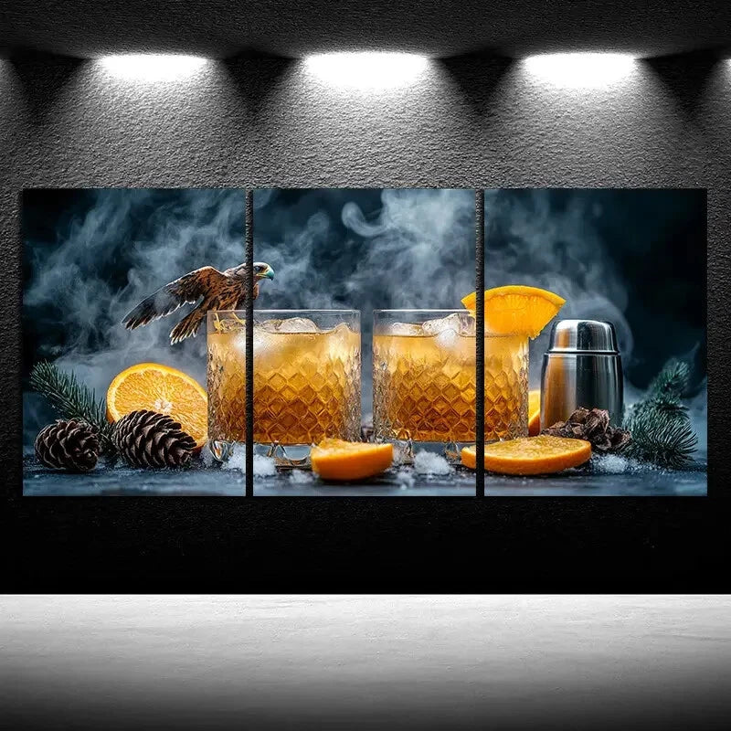 3pcs Pinecone And Orange Juice Metal Print Ready to Hang Art - Bella Home Decor