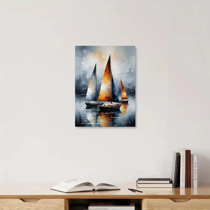 Beautiful Abstract Sailboats Misty Ocean 40x60cm Metal Print Ready to Hang