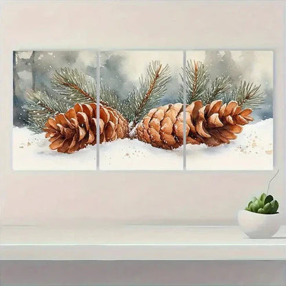 3pcs Cone Snowy Forest T Wall Art Set Canvas Unframed - High Quality Print 100% Australian Made Wall Canvas