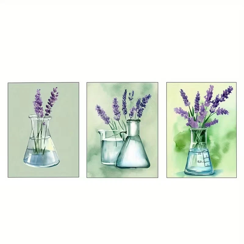 3pcs Lavender Floral age Green Decor   Wall Art Set Canvas Framed 40x60cm - High Quality Print 100% Australian Made Wall Canvas Ready to Hang