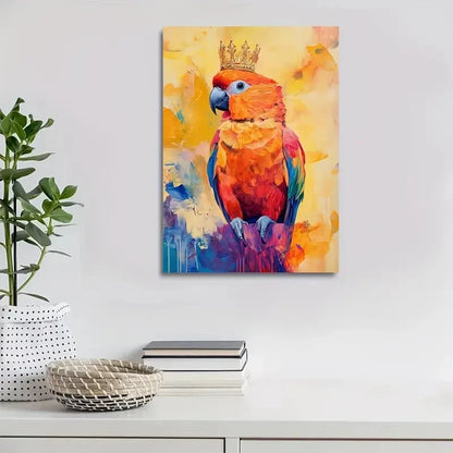 Vibrant Crown Parrot Design Colorful Abstract Painting 40x60cm Metal Print Ready to Hang - Bella Home Decor