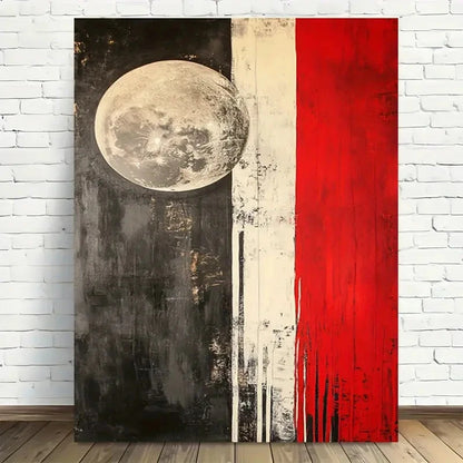 Beautiful Black & Red Stripes & Full Moon Painting 40x60cm Metal Print Ready to Hang - Bella Home Decor