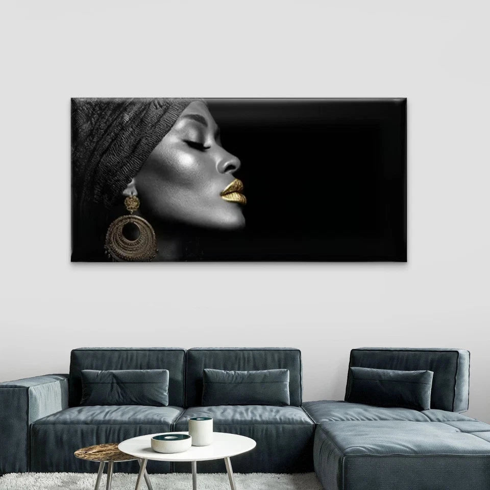 Earrings & Golden Lip Makeup Wall Art Canvas Office Home Room Framed 120x60cm