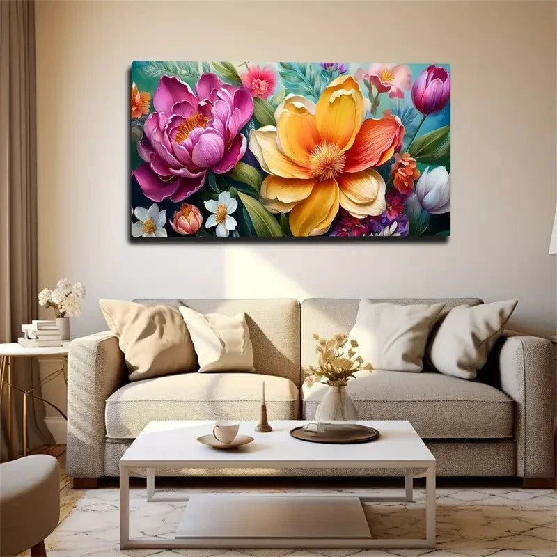 Vibrant Bohemian Blooming Wall Art Canvas Office Home Room Framed 120x60cm