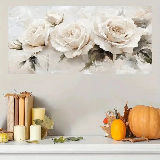 Elegant White Roses Modern Wall Art Canvas Office Home Room Framed 120x60cm