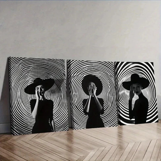 3pcs The girl under the circle Wall Art Set Canvas Framed 40x60cm - High Quality Print 100% Australian Made Wall Canvas Ready to Hang