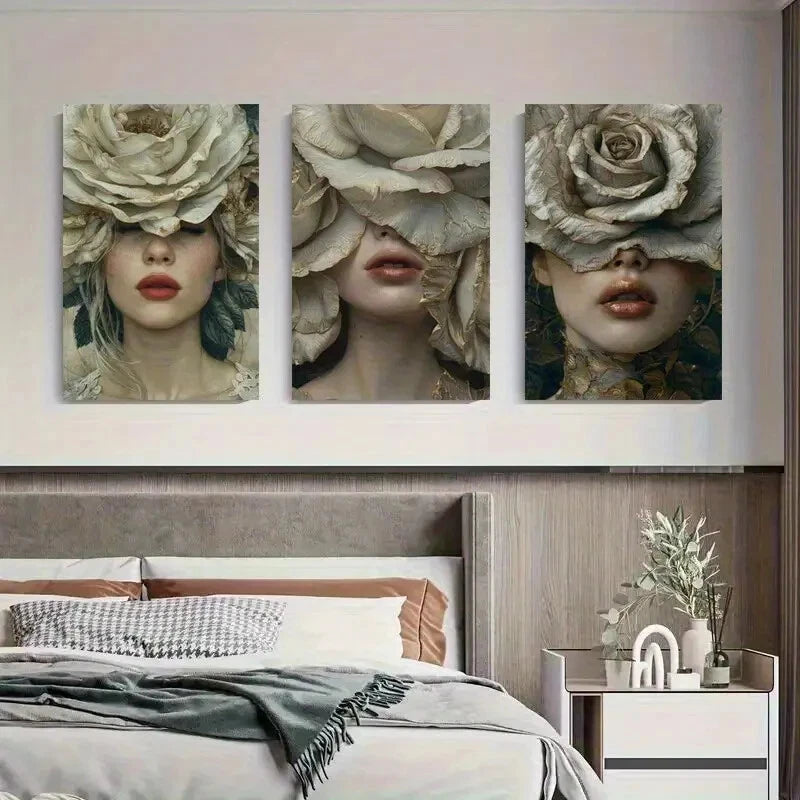 3pcs Dreamy Neutral Tones Headpieces Perfect Wall Art Set Canvas Framed 40x60cm - High Quality Print 100% Australian Made Wall Canvas Ready to Hang - Bella Home Decor