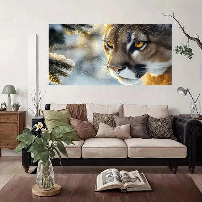 Winter Wildlife Mountain Lion Wall Art Canvas Office Home Room Framed 120x60cm