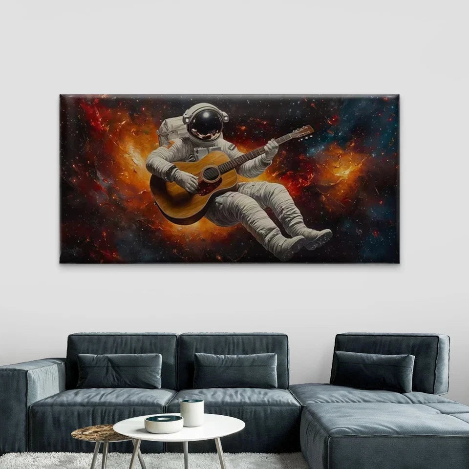 Astronaut Playing Guitar Space Wall Art Canvas Office Home Room Framed 120x60cm