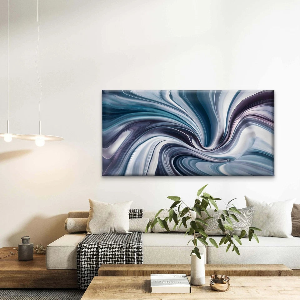 Blue White Abstract With Waves Wall Art Canvas Office Home Room Framed 120x60cm - Bella Home Decor