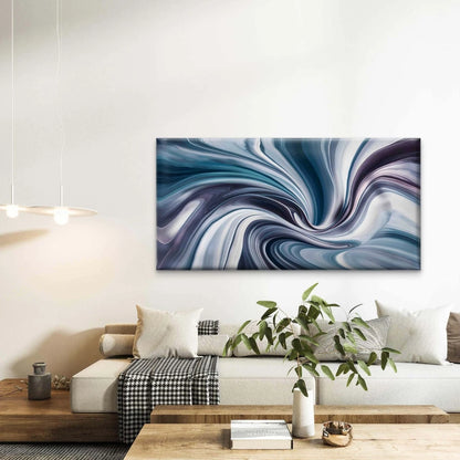 Blue White Abstract With Waves Wall Art Canvas Office Home Room Framed 120x60cm - Bella Home Decor
