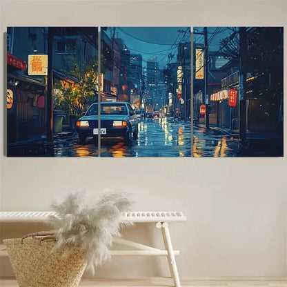 3pcs DustinWay Art Ukiyo E Night Street Wall Art Set Canvas Framed 40x60cm - High Quality Print 100% Australian Made Wall Canvas Ready to Hang - Bella Home Decor