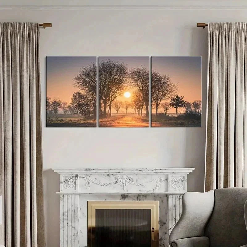 3pcs Sunset Through Trees Painting Wall Art Set Canvas Framed 50x70cm - High Quality Print 100% Australian Made Wall Canvas Ready to Hang - Bella Home Decor