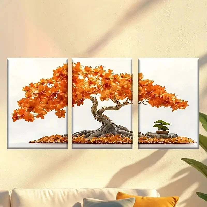 3pcs Bon Bon Tree with Leaves Wall Art Set Canvas Framed 50x70cm - High Quality Print 100% Australian Made Wall Canvas Ready to Hang - Bella Home Decor