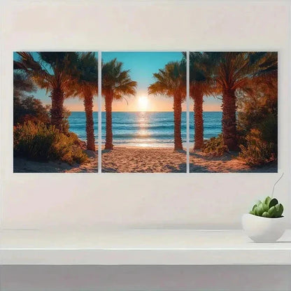 3pcs Palm Tree Beach Sunset Wall Art Canvas Unframed - High Quality Print 100% Australian Made Wall Canvas - Bella Home Decor