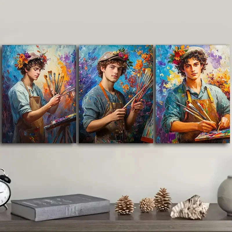 3pcs A young artist Wall Art Set Canvas Framed 50x70cm - High Quality Print 100% Australian Made Wall Canvas Ready to Hang - Bella Home Decor