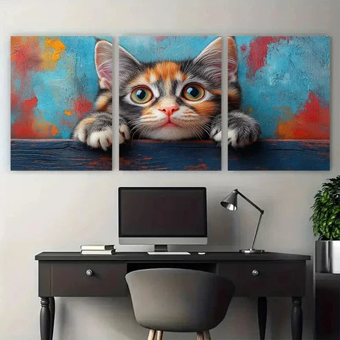 3pcs Adorable Tabby Cat Charming Wall Art Canvas Unframed – High Quality Print 100% Australian Made Wall Canvas - Bella Home Decor