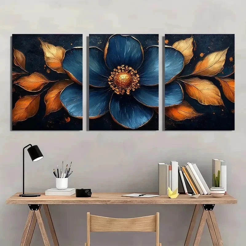 3pcs Golden And Black Flower Perfect Wall Art Set Canvas Framed 40x60cm - High Quality Print 100% Australian Made Wall Canvas Ready to Hang - Bella Home Decor