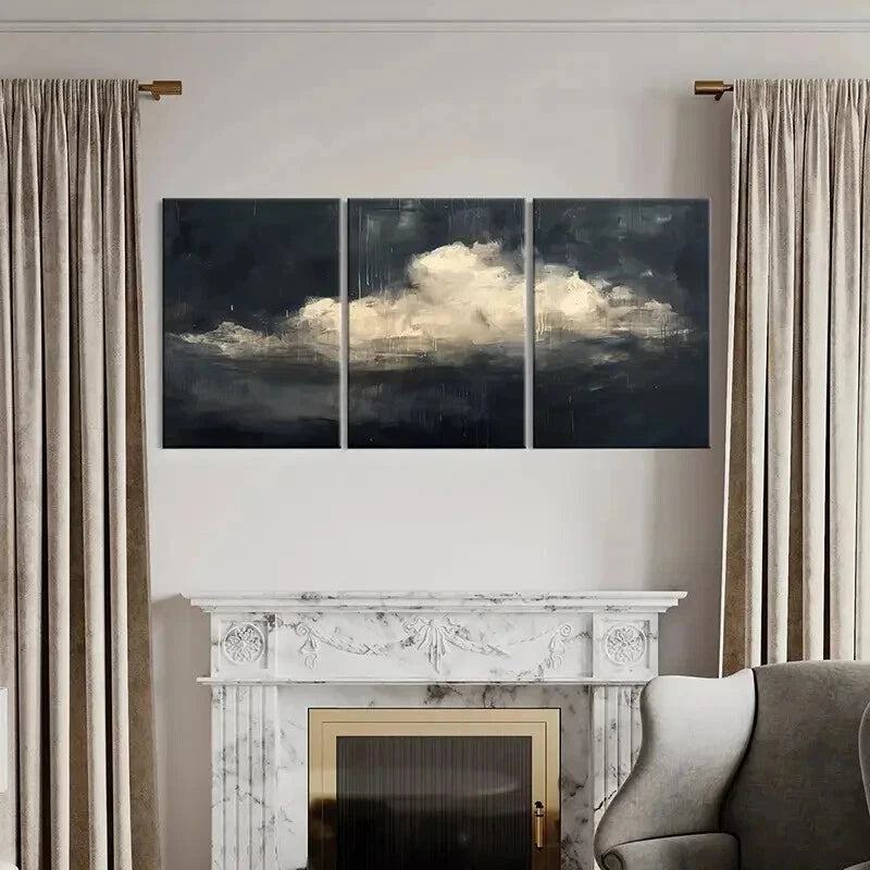 3pcs Abstract Dark Sky & White Clouds Wall Art Set Canvas Framed 60x90cm - High Quality Print 100% Australian Made Wall Canvas Ready to Hang - Bella Home Decor