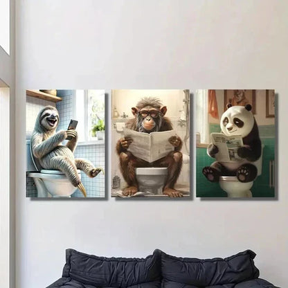 3pcs Sloths Monkeys And Giant Pandas Wall Art Canvas Unframed - High Quality Print 100% Australian Made Wall Canvas