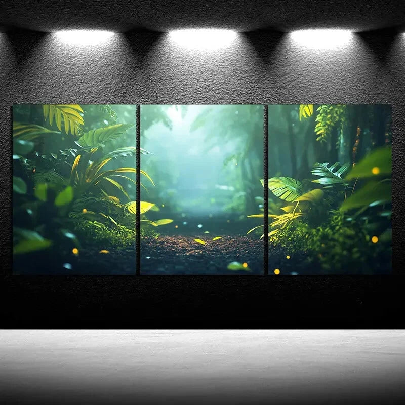 3pcs Sunshine in The Forest Green Leaves Metal Print Ready to Hang Art - Bella Home Decor