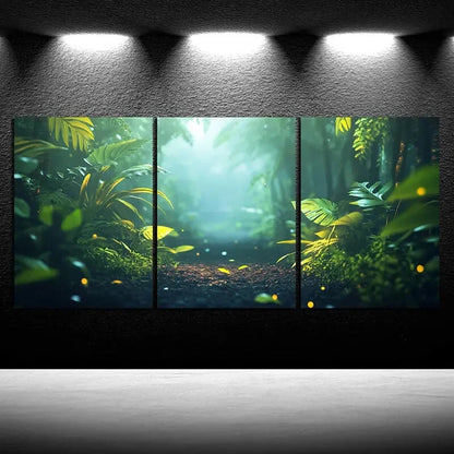 3pcs Sunshine in The Forest Green Leaves Metal Print Ready to Hang Art - Bella Home Decor