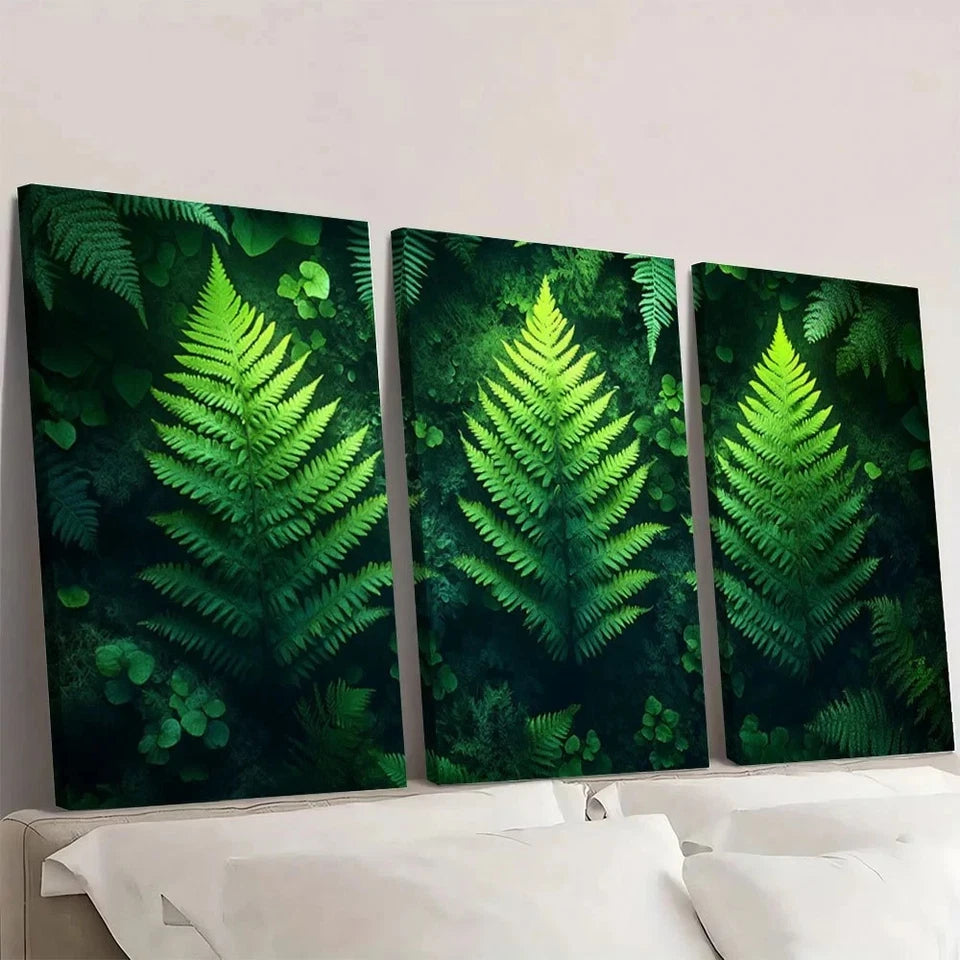 3pcs Vintage Botanical Moody Gothic Green Wall Art Set Canvas Framed 50x70cm - High Quality Print 100% Australian Made Wall Canvas Ready to Hang