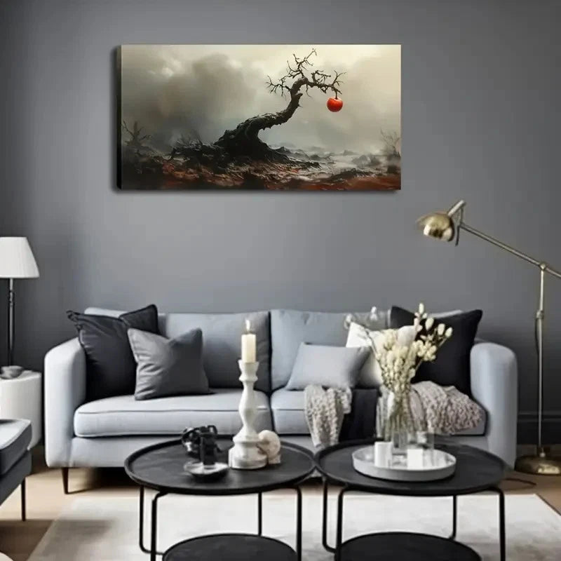 Vibrant Red Apple On Bare Tree Wall Art Canvas Office Home Room Framed 120x60cm
