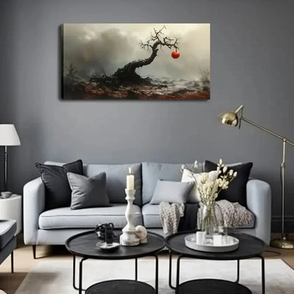 Vibrant Red Apple On Bare Tree Wall Art Canvas Office Home Room Framed 120x60cm