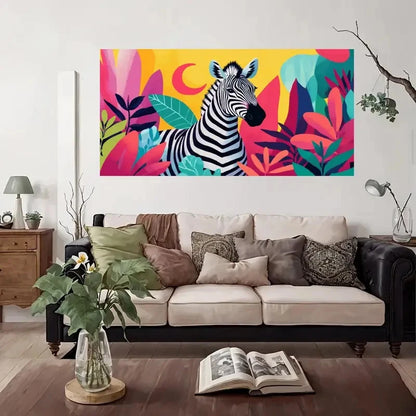 Tropical Jungle Zebra Wall Art Canvas Office Home Room Framed 120x60cm
