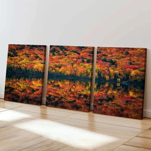 3pcs Autumn Forest Lake Nature Landscape Wall Art Set Canvas Unframed - High Quality Print 100% Australian Made Wall Canvas - Bella Home Decor