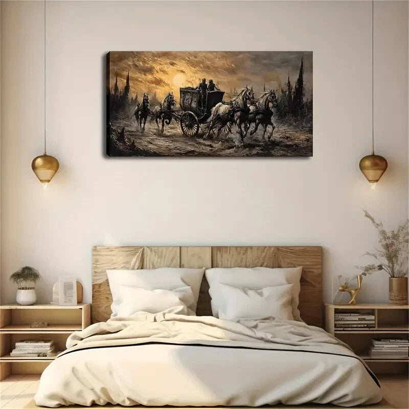 Vintage Carriage Racing Modern Wall Art Canvas Office Home Room Framed 120x60cm - Bella Home Decor