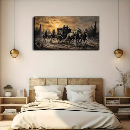 Vintage Carriage Racing Modern Wall Art Canvas Office Home Room Framed 120x60cm - Bella Home Decor
