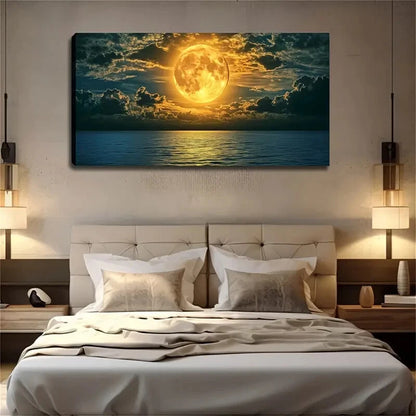 Moonlit Ocean Reflection Décor Wall Art Canvas Office Home Room Framed 120x60cm - Bella Home Decor
