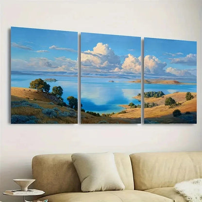 3pcs Lake Fort Peck Scenic Wall Art Set Canvas Framed 50x70cm - High Quality Print 100% Australian Made Wall Canvas Ready to Hang
