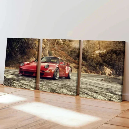 3pcs Red Color Super Car Modern Vehicle Wall Art Set Canvas Framed 60x90cm - High Quality Print 100% Australian Made Wall Canvas Ready to Hang
