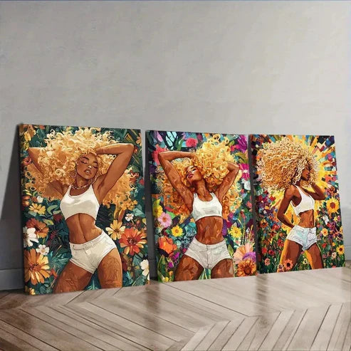 3pcs an African American woman Wall Art Set Canvas Unframed - High Quality Print 100% Australian Made Wall Canvas - Bella Home Decor