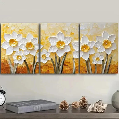 3pcs Textured Daffodils Colorful Nature Perfect Wall Art Set Canvas Unframed - High Quality Print 100% Australian Made Wall Canvas