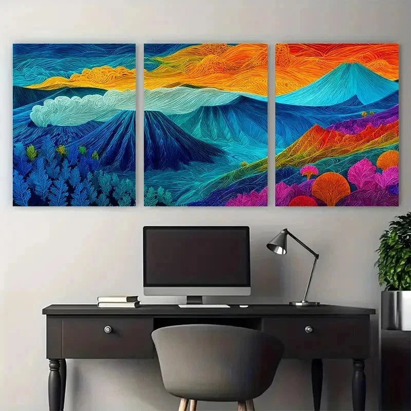 3pcs Abstract Mount Bromo Travel Decor Perfect Wall Art Set Canvas Framed 50x70cm - High Quality Print 100% Australian Made Wall Canvas Ready to Hang - Bella Home Decor