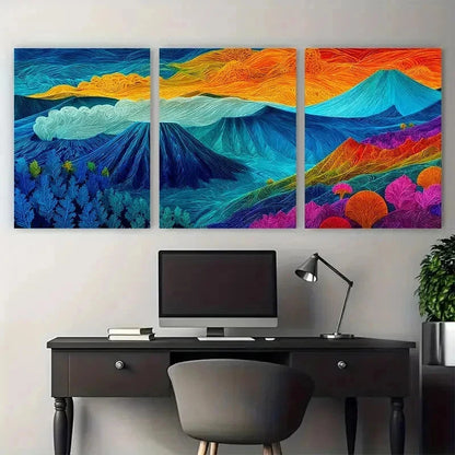 3pcs Abstract Mount Bromo Travel Decor Perfect Wall Art Set Canvas Framed 50x70cm - High Quality Print 100% Australian Made Wall Canvas Ready to Hang - Bella Home Decor