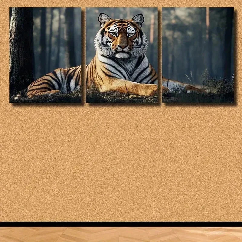 3pcs Tiger in Ancient Forest Mural Decor Wall Art Set Canvas Framed 60x90cm - High Quality Print 100% Australian Made Wall Canvas Ready to Hang