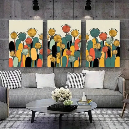3pcs Abstract Flowers Geometric Shapes Metal Print Ready to Hang Art - Bella Home Decor
