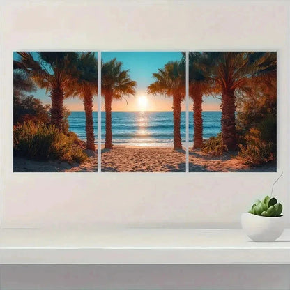 3pcs Palm Tree Beach Sunset DF  Wall Art Set Canvas Framed 60x90cm - High Quality Print 100% Australian Made Wall Canvas Ready to Hang